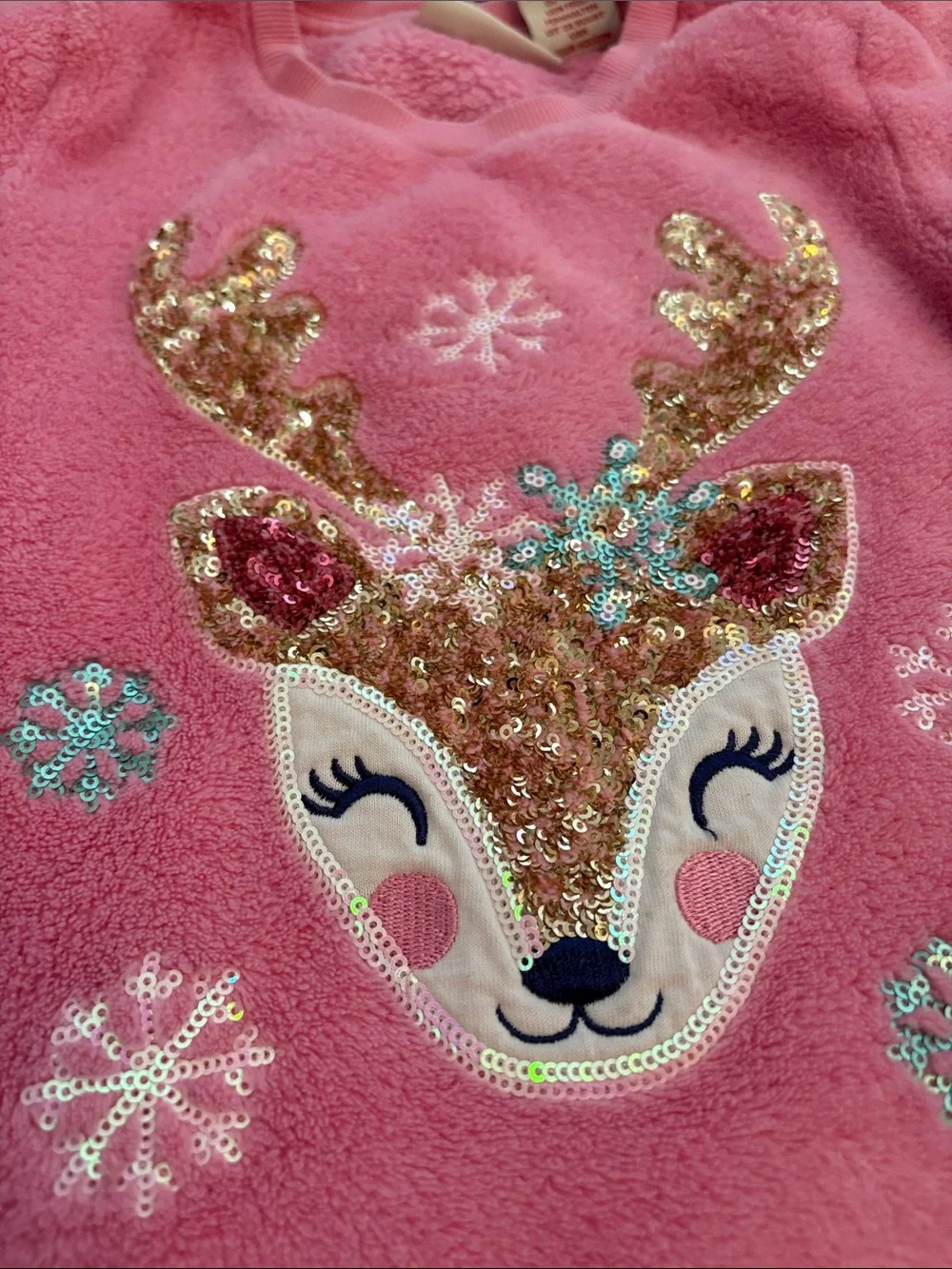 Cynthia Rowley Pink Sequin Reindeer Fleece Sweatshirt